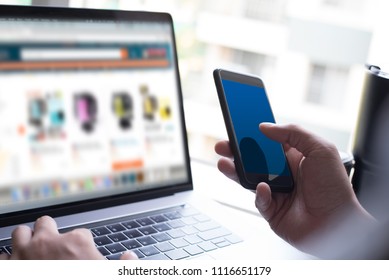 IoT, Internet of Things concept. Man using mobile smartphone online shopping on website and online payment via embanking application, e commerce, omni channel marketing - Shutterstock ID 1116651179