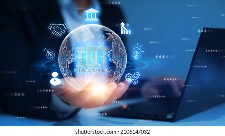 IoT ( Internet of Things ) concept.Global business internet connection application technology and development in digital marketing. Big data, digital marketing, financial, banking and link tech.