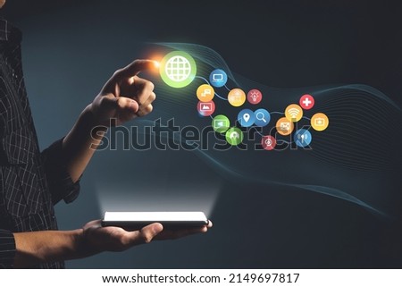 IoT Internet of Things, Social network, digital marketing, business and technology concept