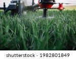 iot smart agriculture industry 4.0 concept, drone (in precision farm) use for spray a water, fertilizer or chemical to the field, farm for growth a yields,crops, use for control, kill the bug or weed