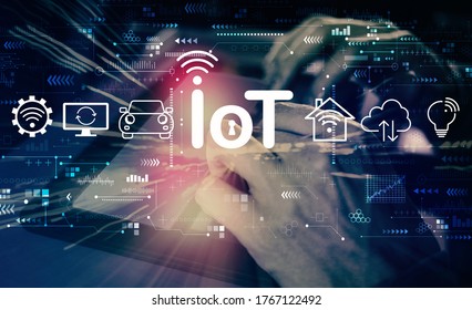 IoT theme with man using his tablet computer