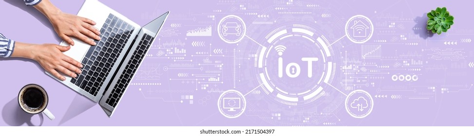 IoT theme with person using a laptop computer
