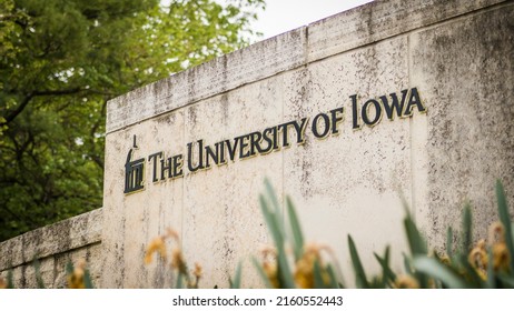 Iowa City, IA - May 23, 2022: University Of Iowa Entrance Sign At Hawkeyes' College Campus