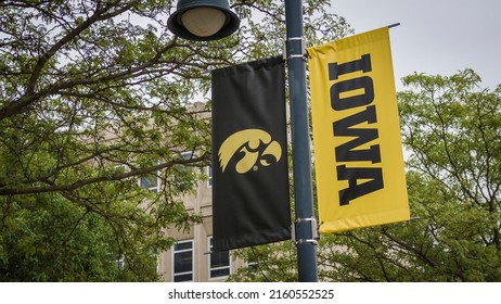 Iowa City, IA - May 23, 2022: University Of Iowa Banner With Hawkeyes Logo On College Campus