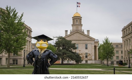 Iowa City, IA - May 23, 2022: Herky The Hawk In Graduation Gown At Old Capitol Museum On UI College Campus