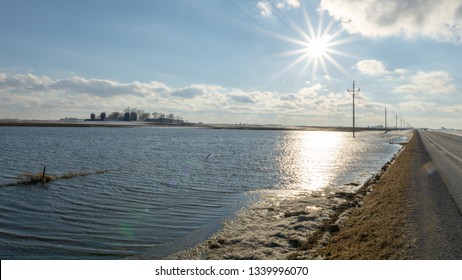 Iowa Nebraska Farm Land Flooding From The Early Spring Thaw