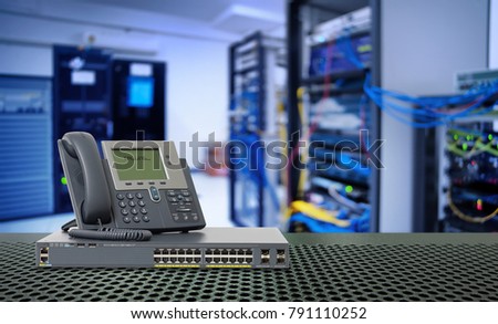 IP Telephone and Network switch 24 port gigabit and 4 port module with Power over Ethernet (PoE) function on port for high speed network in data center room