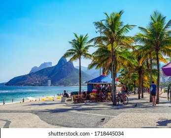 Ipanema beach and Arpoador beach with  in Rio de Janeiro, Brazil. Ipanema beach is the most famous beach of Rio de Janeiro, Brazil. Cityscape of Rio de Janeiro.