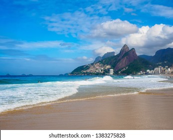 Ipanema beach, Leblon beach and mountain Dois Irmao (Two Brother)  in Rio de Janeiro, Brazil. Ipanema beach is the most famous beach of Rio de Janeiro, Brazil. Cityscape of Rio de Janeiro