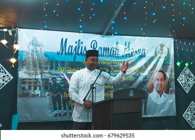 IPD TG. MALIM, PERAK, MALAYSIA, JULY 18, 2017 :: Dato' Seri DiRaja Dr. Zambry Abd Kadir Give His Speech During Majlis Rumah Terbuka Polis Tg. Malim Which Also One Of His Political Tour In Perak State.