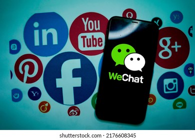      Iphone 11 pro with the WeChat logo. WeChat is a mobile text messaging service and voice message communication service. United States, New York. Sunday, September 29, 2022.                        