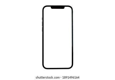 iPhone 12 Pro Max with blank white empty screen. Apple is a multinational technology company. Moscow, Russia - December 5, 2020