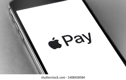 IPhone With Apple Pay Logo. Apple Pay Is A Mobile Payment And Digital Wallet Service By Apple Inc. Moscow, Russia - March 12, 2019