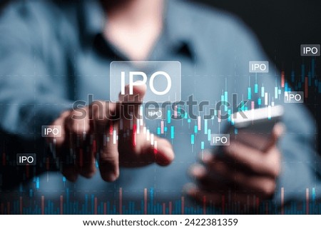 IPO, Initial public offering concept. Businessman use smartphone with virtual IPO word with stock graph for boosting the growth by IPO process. 