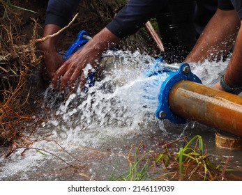 Ipoh, Malaysia. 5 Feb 2022: Leaking UPVC main pipe needs immediate repair to ensure consumers get adequate clean water supply