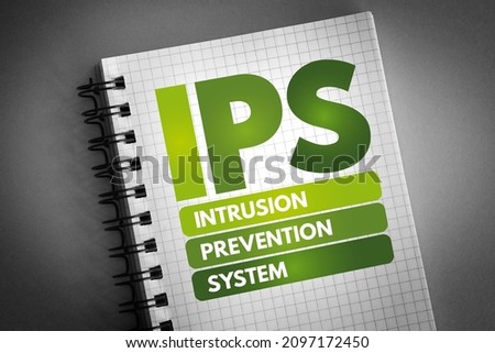 IPS - Intrusion Prevention System is a network security tool that continuously monitors a network for malicious activity, acronym, text concept on notepad