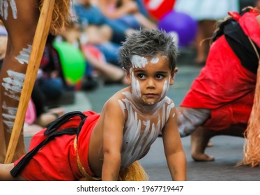 Ipswich, Queensland, Australia 04-28-2007 : Aboriginal Children Perform Traditional Arts At A Festival In Ipswich Town, Queensland, Australia. 