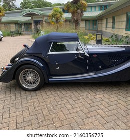 Ipswich, Suffolk, UK - 25 May 2022: Navy Blue Morgan Roadster Classic Car.