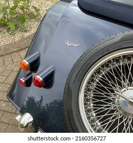 Ipswich, Suffolk, UK - 25 May 2022: Navy Blue Morgan Roadster Classic Car.