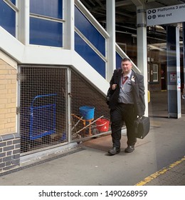 Ipswich, Suffolk, UK - 28 August 2019: Train Driver At The Train Station On A Summer Afternoon.