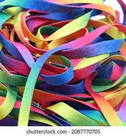 Ipswich, UK - 8 December 2021: A Pile Of Rainbow Laces.