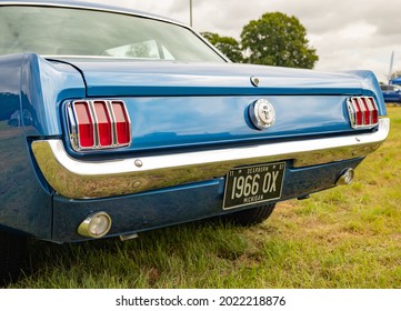 Ipswich, UK – July 20201. Close Up And Rear View Of Classic Ford Mustang Car