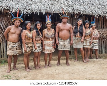 Iquitos, Peru- Sep 26, 2018: Indian From Bora Tribe In His Local Costume