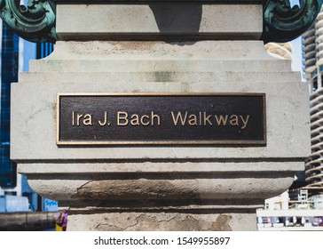 Ira J Bach Walkway sign in chicago by riverwalk
