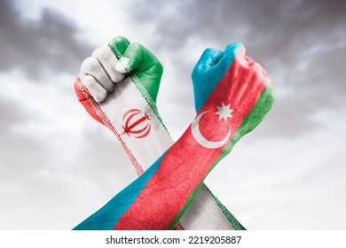 Iran And Azerbaijan War, Country Flags And Punch