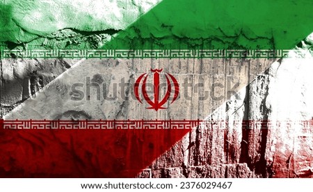Iran flag made of texture. Concept illustration depicting the conflict war between Iran and Israel. Basemap and background concept. double exposure hologram