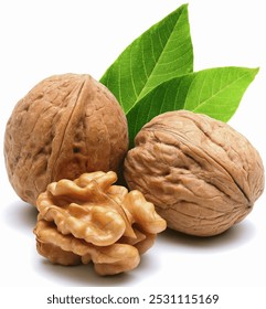 Iranian fresh walnuts with white background