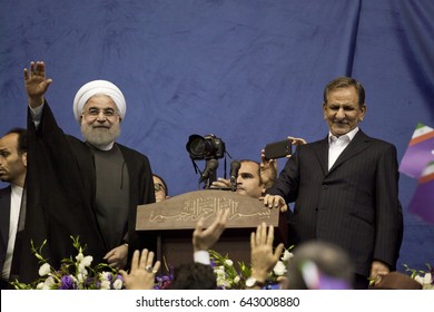 Iranian President Hassan Rouhani And First Deputy Ishaq Jahangiri Election Rally In Tehran's Azadi Stadium, May 13, 2017.