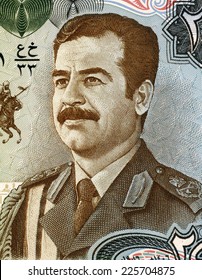 IRAQ - CIRCA 1986: Saddam Hussein (1937-2006) On 25 Dinars 1986 Banknote From Iraq. Fifth President Of Iraq During 1979-2003.