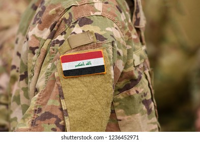 Iraq Flag On Soldiers Arm. Iraq Troops (collage).