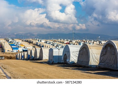 Iraq, Kurdistan - January 26, 2016: View of the refugee shelters of the Kabertoo refugee camp in Iraq, Kurdistan.