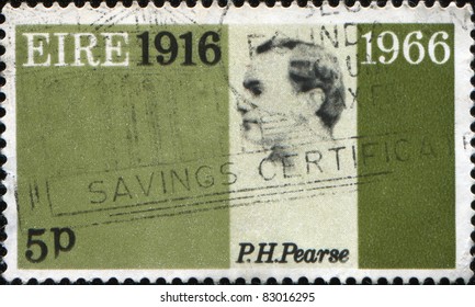 IRELAND (EIRE) - CIRCA 1966: A Stamp Printed In Ireland (Eire) Commemorating Revolution Martyr Patrick Pearse And Fifty Years Of Political Unrest In Ireland, Circa 1966