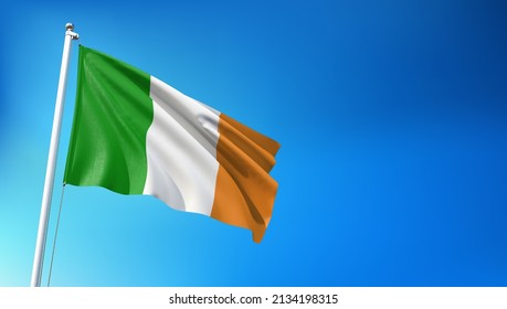 Ireland Flag Flying On Blue Sky Background 3D Render