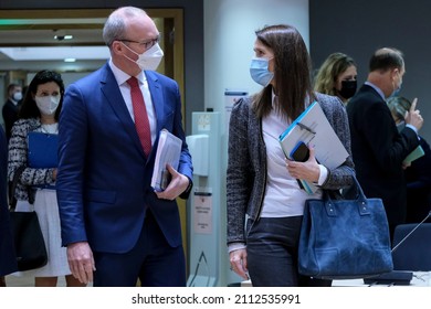 Ireland's Foreign Minister Simon Coveney During A Meeting Of EU Foreign Ministers At The European Council Building In Brussels, Monday, Jan. 24, 2022.