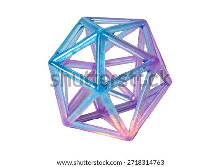 Iridescent Abstract Geometric 3D Object isolated on Transparent Background