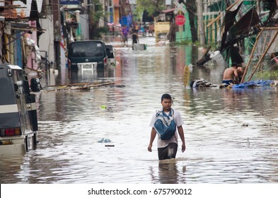 Iriga City, Philippines - December 2016: Typhoon Nina Aftermath 