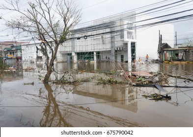 Iriga City, Philippines - December 2016: Typhoon Nina Aftermath 