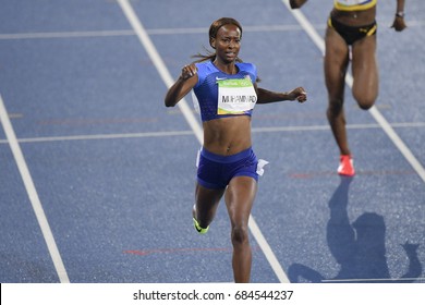 IRio De Janeiro, Brazil - August 18, 2016: Runner MUHAMMAD Dalilah (USA) During Women's 400m Hurdles In The Rio 2016 Olympics