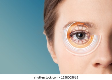 Iris authentication concept. Eye scanning. Smart contact lens.