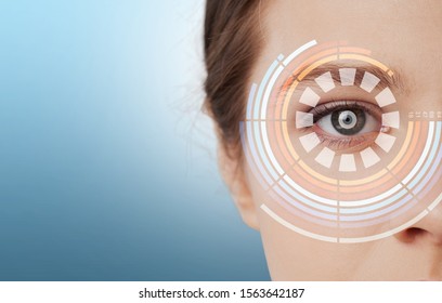 Iris authentication concept. Eye scanning. Smart contact lens.