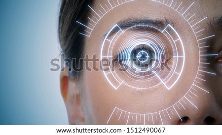 Iris authentication concept. Eye scanning. Smart contact lens.