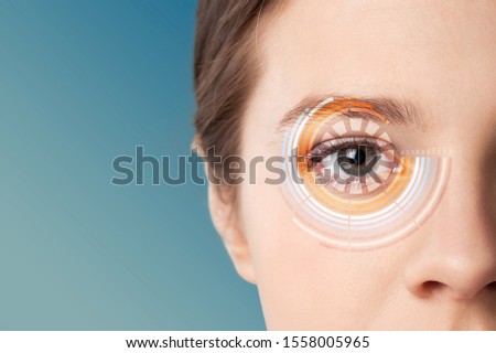 Iris authentication concept. Eye scanning. Smart contact lens.