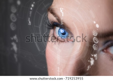 Iris recognition concept Smart contact lens. Mixed media.