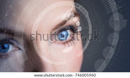 Iris recognition concept Smart contact lens. Mixed media.