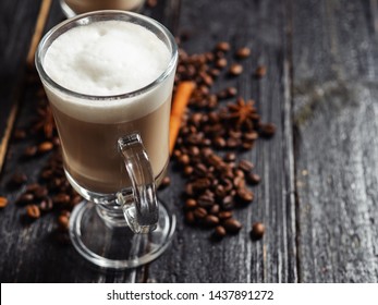 Irish Coffee In A Glass Of Liquor And A Creamy Froth Cap