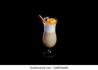 Irish Coffee In Glass On Black Background.